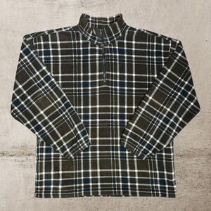 Fieldmaster Plaid Fleece Pullover Sweater Mens Large Brown‎ 1/4 Zip Cozy Outdoor